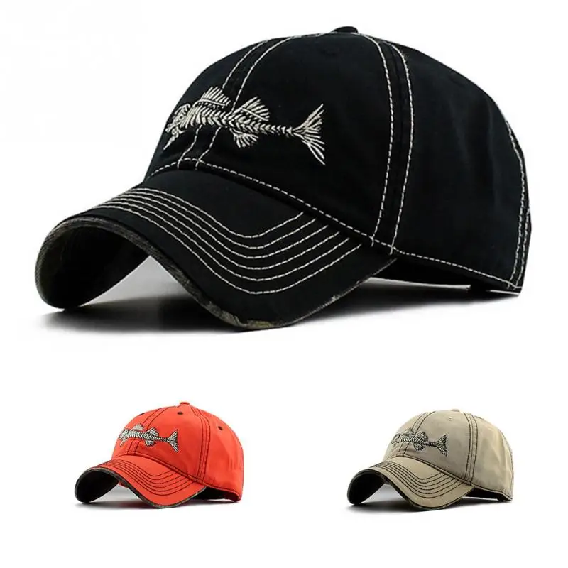 Бейсболки унисекс с вышивкой рыбка черные повседневные брендовые бейсболки