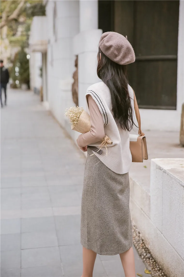 

Fashion Women's Skirts Casual Lady Kawaii Chic Casual Plaid Wool Elastic Skirt Korean Version Girl Ins Clothing For Women Vogue