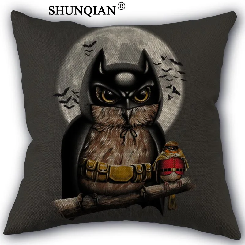 

Owl Pillowcase Custom Cotton Linen Square Decorative Pillow Cases Cover Zippered 45x45cm one side