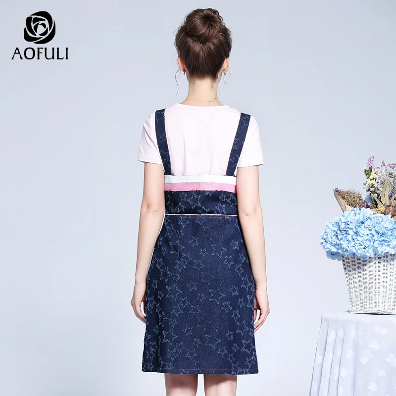 AOFULI L-3XL 4XL 5XL женское летнее платье костюм из двух предметов Женский комплект со