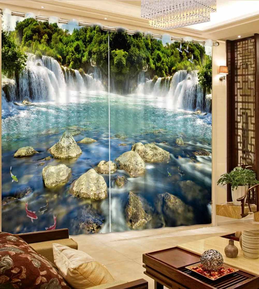 

Natural Waterfall Decor Curtains by, Waterfall and Trees Nature Art Print, Drapes Living room Bedroom Decor 2 Panels Hooks