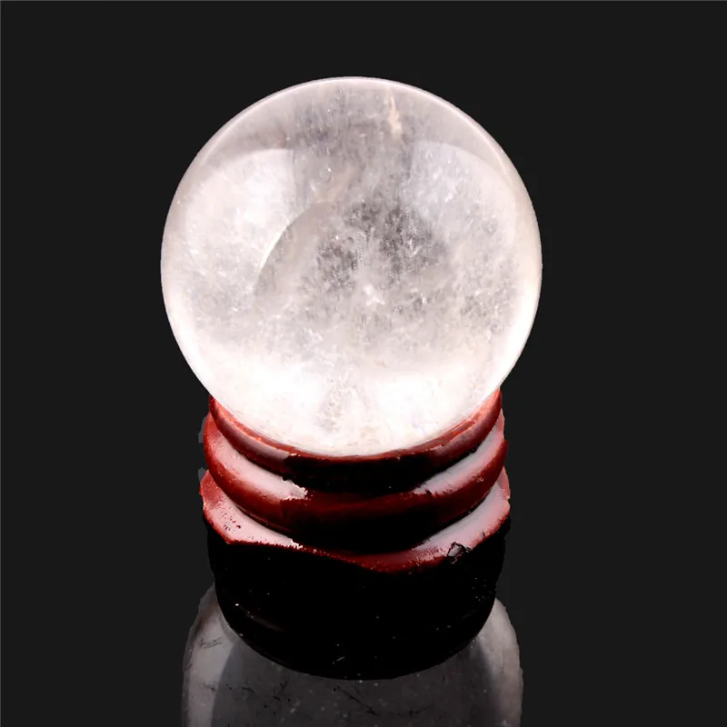 Clear crystal 35m Black obsidian Fluorite Sphere Tiger eye wood stand Bell Chakra Healing Crystal Reiki Natural Stone Carved Crafts Free pouch - Цвет: Clear crystal