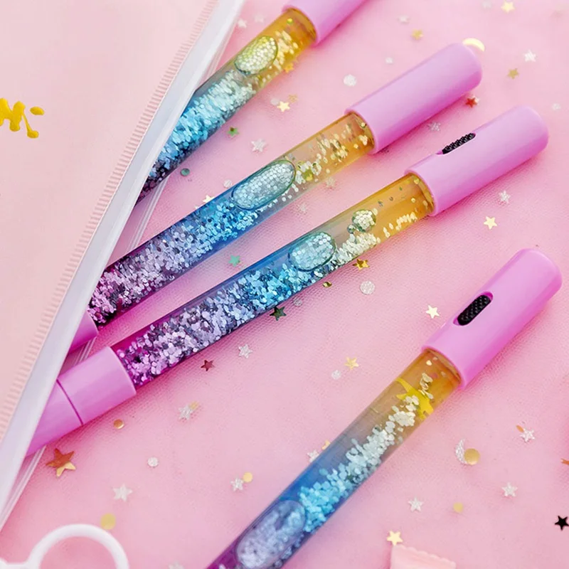 Шт. 1 шт. блестящая Милая ручка жидкий цвет Kawaii легкие гелевые ручки Хрустальная ручка офисная пишущая Милая канцелярская подарок случайный стиль