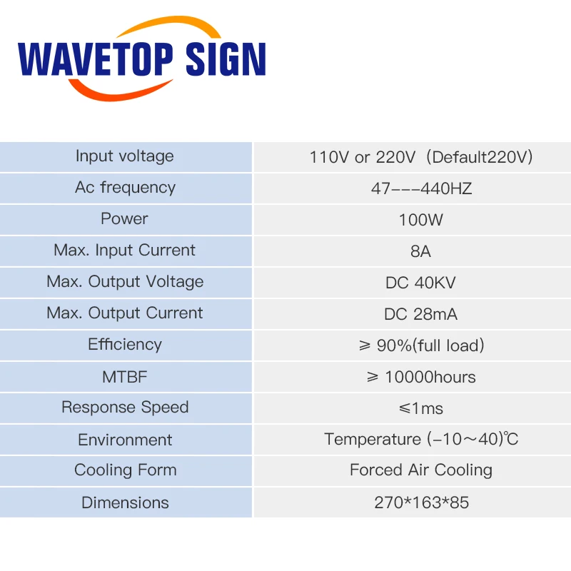 WaveTopSign HY-DY13 100 Вт Co2 лазерный источник питания для RECI Z2/W2/S2 CO2 лазерная трубка гравировальная и режущая машина DY серия