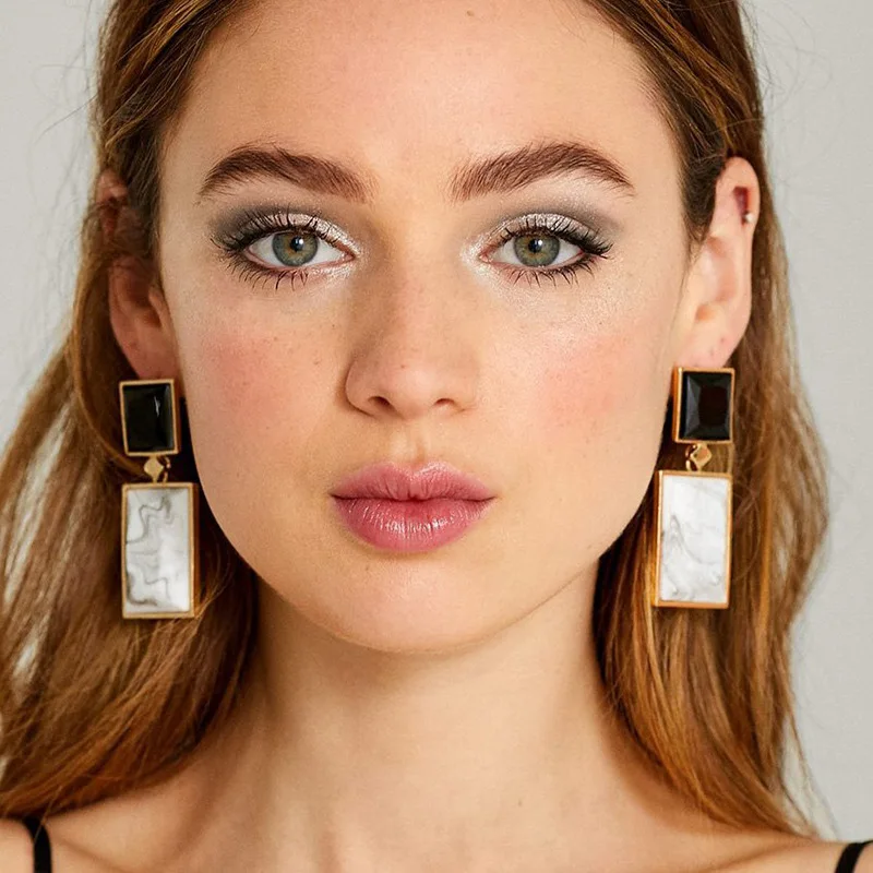 JZYN 2019 vintage geometric acrylic statement drop earrings for women 4 colors square stones dangle wholesale | Украшения и