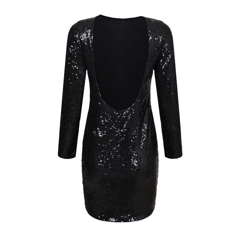 Женское платье с блестками повседневное облегающее длинным рукавом и открытой