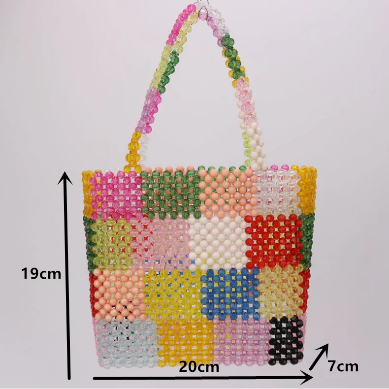 Ins ручная цветная сумка с бусинами прошитая квадратная летняя для отдыха Yalik