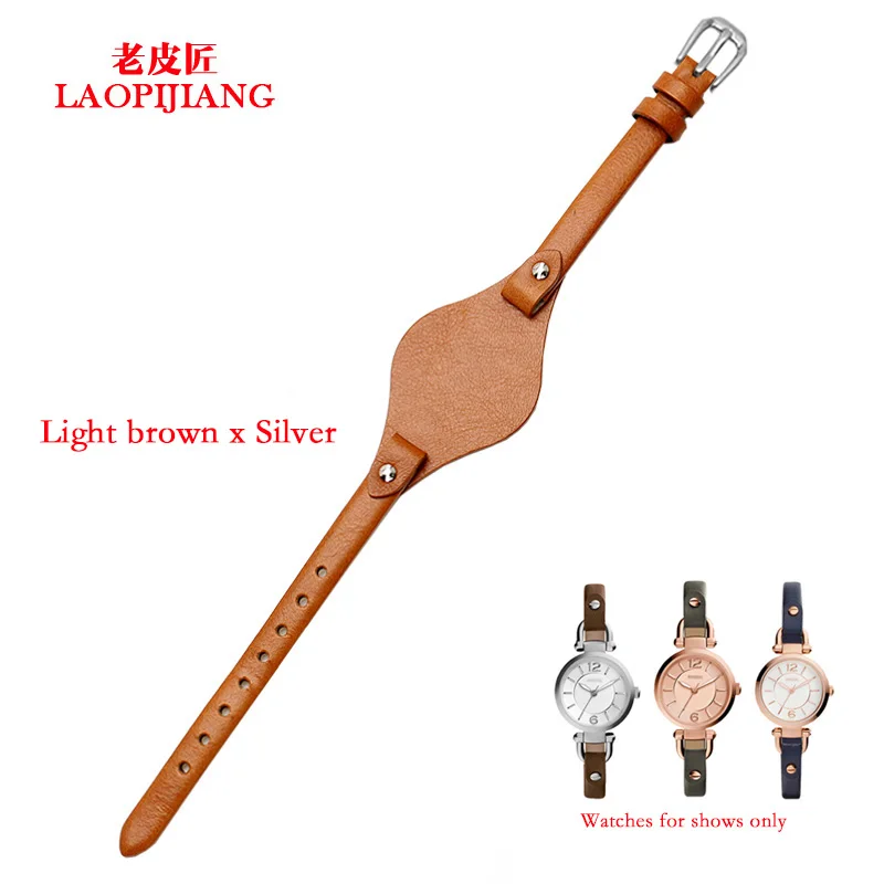 light brown x silver Высококачественный простой ремешок из натуральной кожи Подходит для fossil ES4114 ES4113 ES3625 ES3616 часы с пряжкой из нержавеющей стали Дамский ремешок - Цвет ремешка: light brown x silver