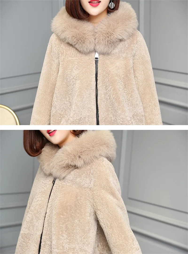 Fur Story, Женская Шуба с имитацией овечьей шерсти, зимняя куртка с капюшоном, женская шуба из овчины, большие размеры, A760
