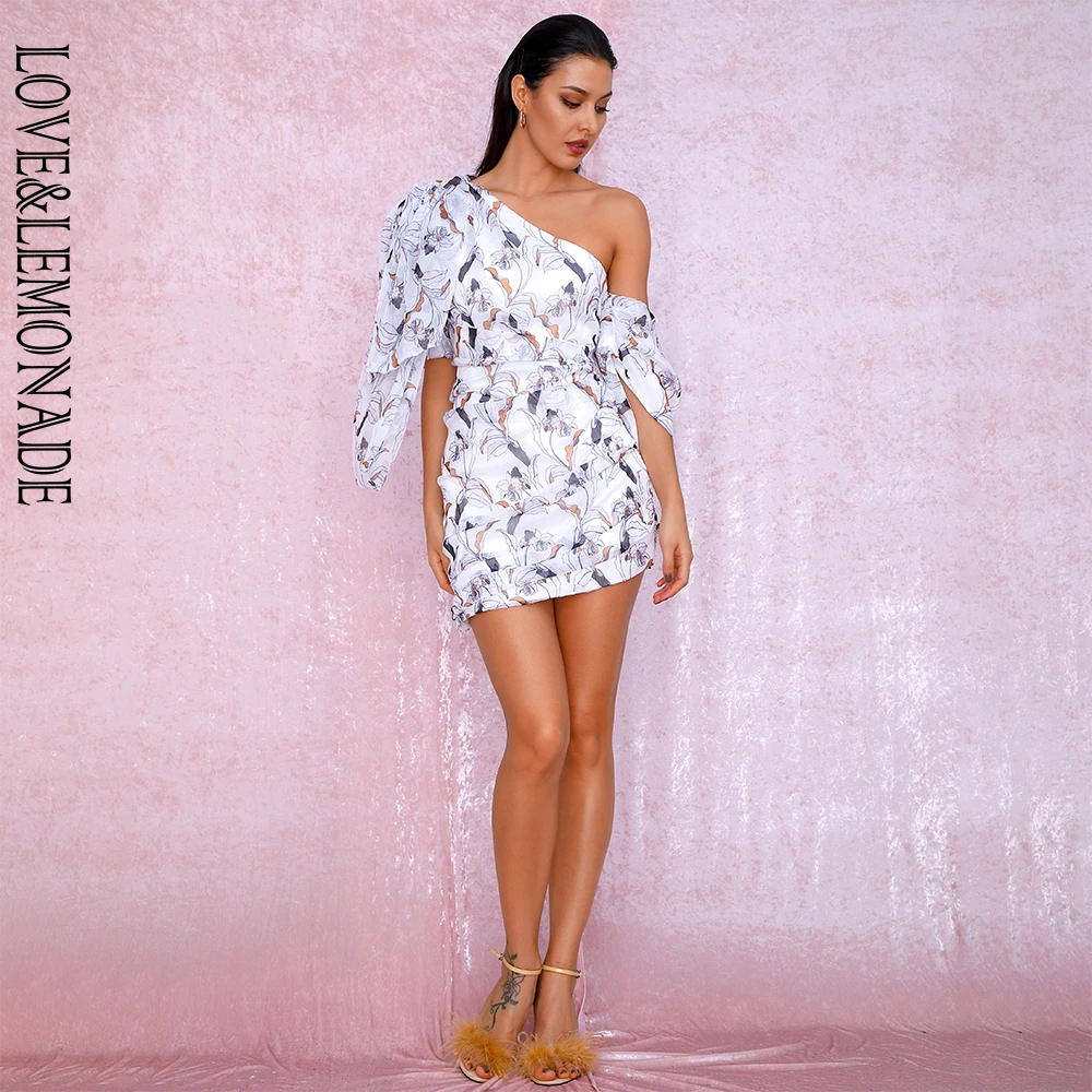 LOVE &amp LEMONADE сексуальные белые вечерние платья с одним плечом и рукавом-фонариком