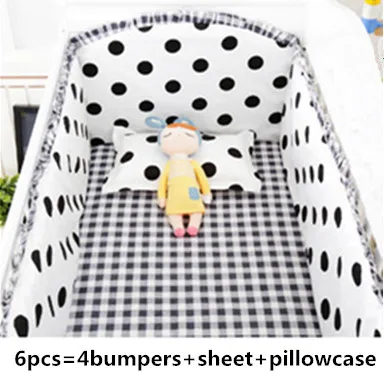 

Discount! 6pcs dot 100% cotton Baby crib bedding set of unpick and wash baby bedding set bed sheets (bumper+sheet+pillowcase)