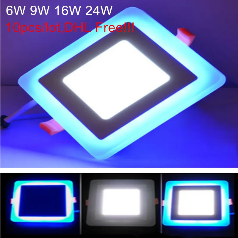 10pcs 6W 9W 16W 24W Double color LED Panel Downlight Three Model Square Panel light Warm/Cold Ceiling Recessed Lamp Indoor Light