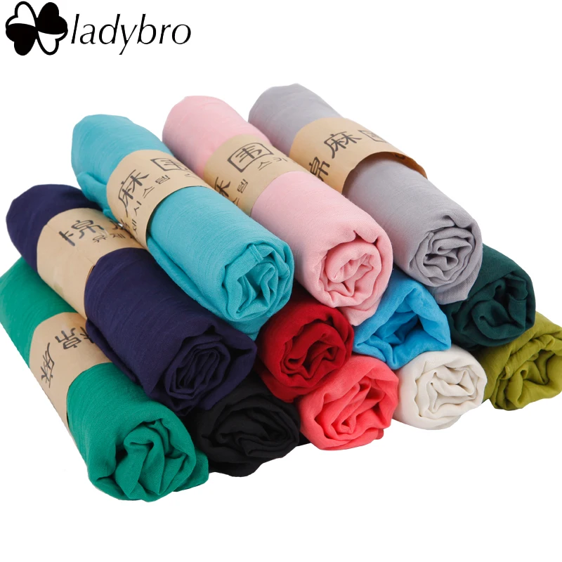 Женский Длинный шарф из хлопка и льна Ladybro теплый модный синий розовый хиджаб