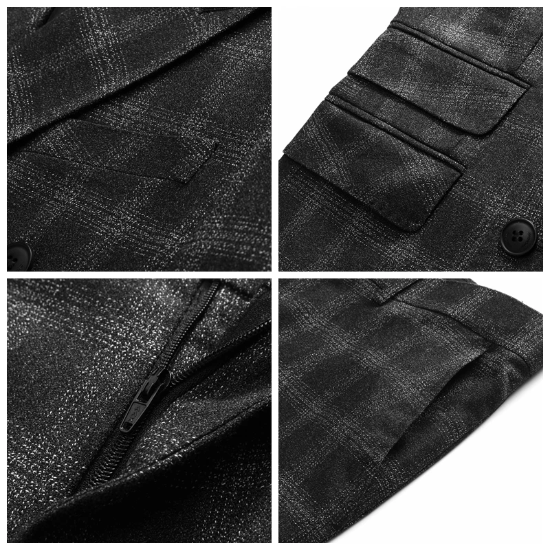 

JZ CHIEF 3 Piece Men Suits With Pants And Vest Men's Wedding Groom Suits Double Breasted Plaid Black Suit Slim Fit Plus Size 5XL