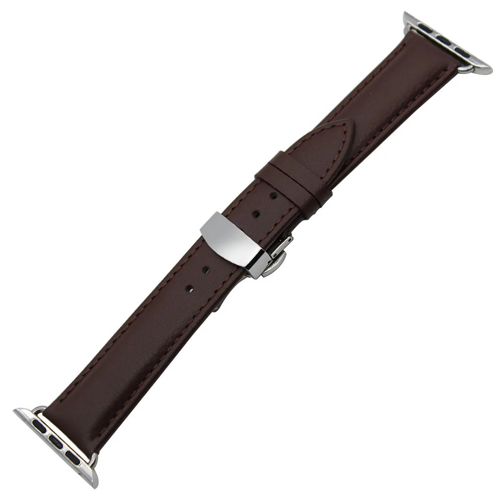 Ремешок из натуральной кожи для iWatch Apple Watch 38 мм 42 браслет с пряжкой-бабочкой