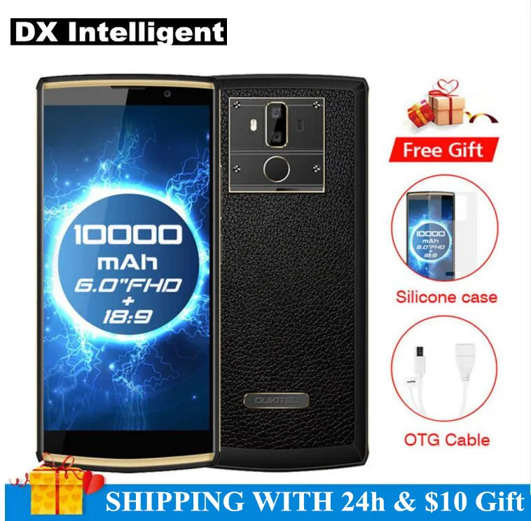 OUKITEL K7 10000mAh 9V 2A 6.0&quot 18:9 FHD+ MTK6750T Octa Core 4GB RAM 64GB ROM Android 8.1 13MP Dual Back Camera OTG Mobile Phone |