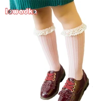 lawadka 10pairslot striped kid princess girls socks childrens knee high socks with lace baby leg warmers cotton baby sock
