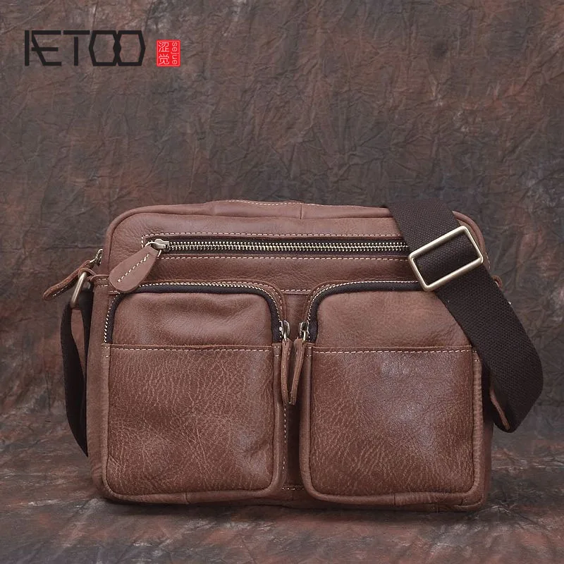 AETOO Original handmade retro frosted leather men bag cross section shoulder Messenger Messenger simple business casual first l