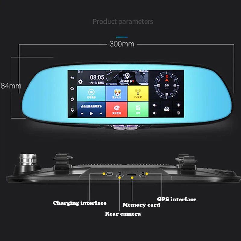 7 &quotтире камера Автомобильный dvr экран зеркало заднего вида двойной объектив