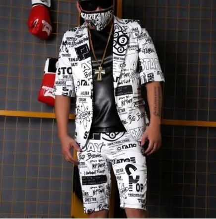 S 5XL! Новинка Мужская одежда певец Мода DJ GD тонкий черный белый костюм с буквенным