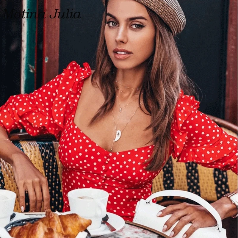 Женское мини-платье Motina Julia уличное платье в горошек на кнопках с оборками и