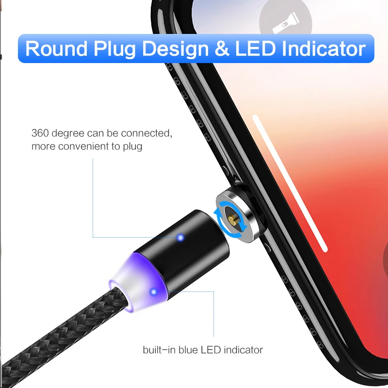 Магнитный зарядный кабель 1 м Micro USB для iPhone XR XS Max X 8 7 6 S магнитное зарядное