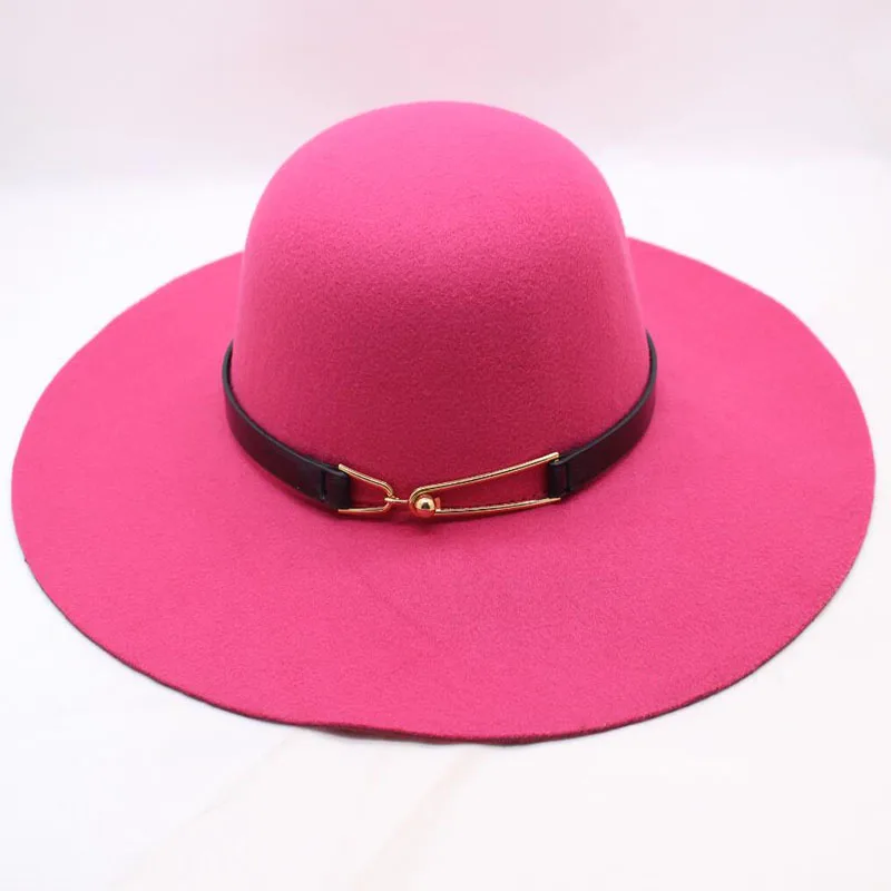 BING YUAN HAO XUAN шляпа Женская крыла широкая фетровая шляпа-котелок Fedora Floppy Sun Belt Cloche женская шапка большая шляпа - Цвет: rose red