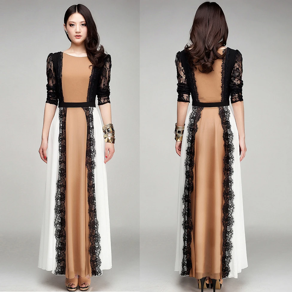 Женское шифоновое платье макси элегантное винтажное длинное с длинным рукавом