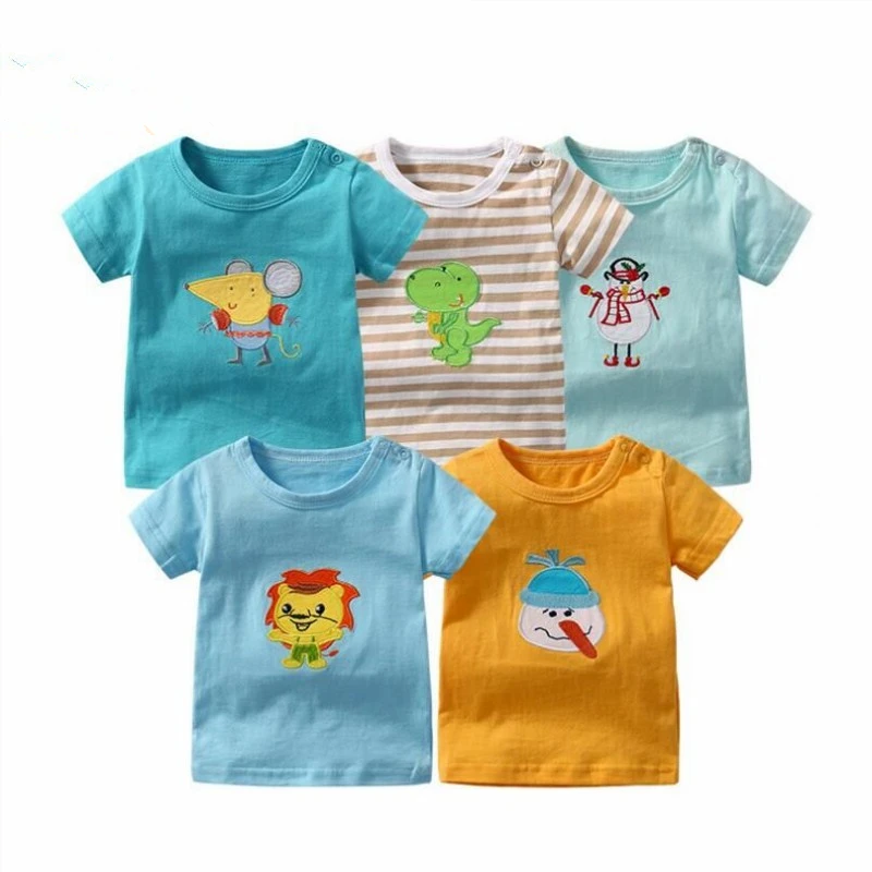 3 Picecs Baby Random Clothing Kids Summer Sleeve T-shirt Cotton Boys Cute Embroidery Cartoon Blouse Infant Girls Clothes | Детская