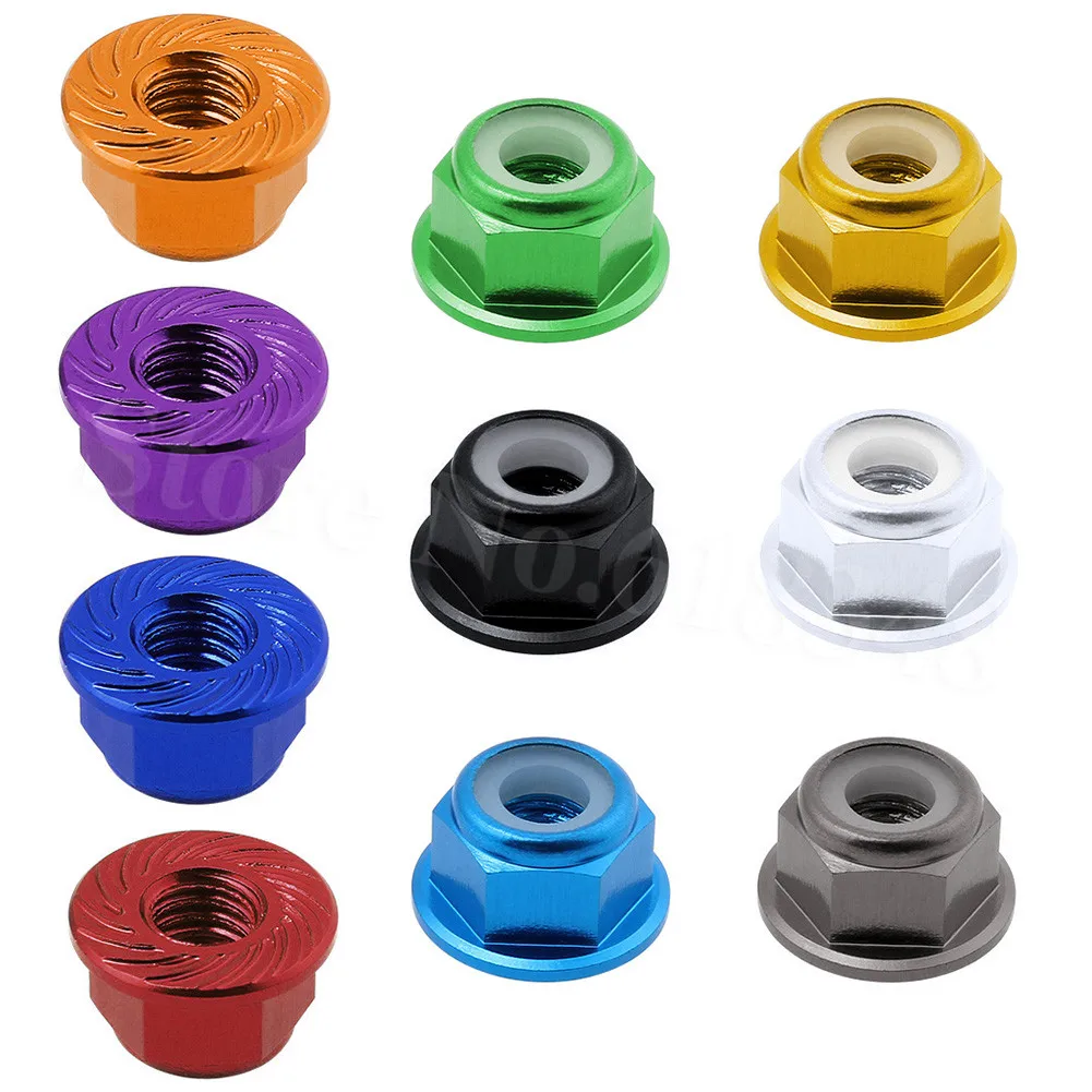 

8-pack Aluminum Flange M4 Lock Nuts Nylon Self-Tightening Hardware Hex:7mm RC Car Parts Replacement