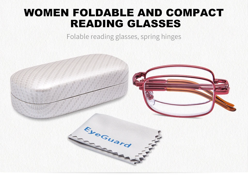 EYEGUARD металла складные очки для чтения складывающиеся очки для чтения раза увеличить полный кадр с футляр Красный унисекс Для женщин и Для мужчин