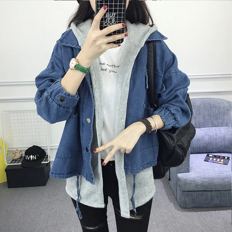 Женский джинсовый жилет с капюшоном на весну и осень|piece set|two settwo piece set women |