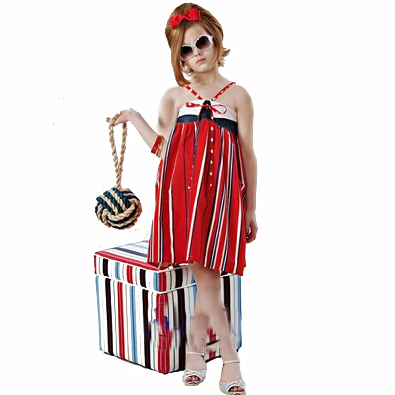 SOSOCOER/Полосатое платье для девочек Новинка лета 2017 года Брендовое с лямкой на шее