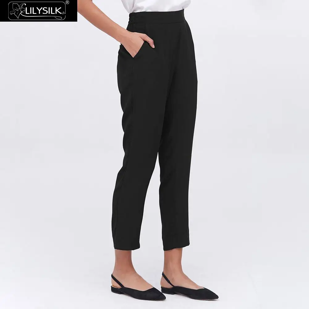 LILYSILK брюки, 100 шелк, классические, средняя посадка, морковь, женские, новинка