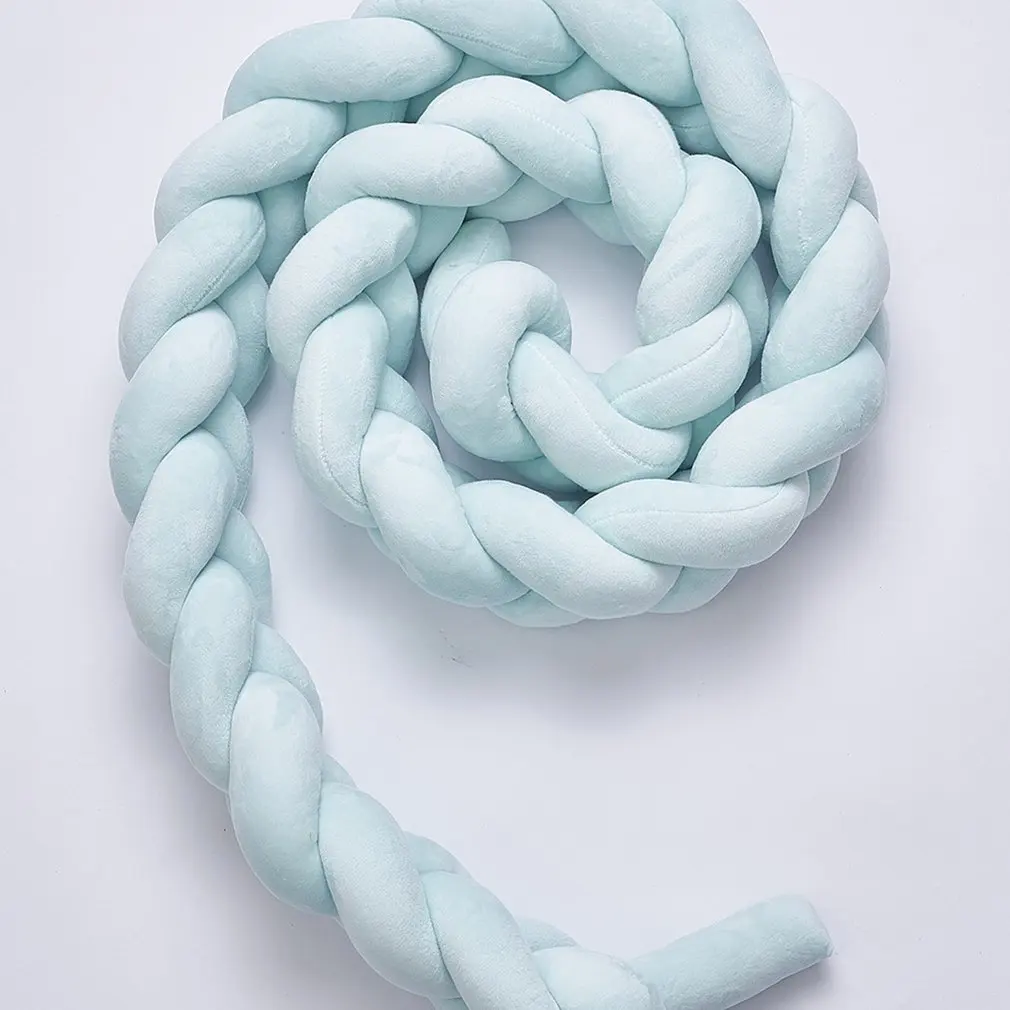 light green 200cm 1 м/2 м/3 м 4 слойный узел ручной работы детская кровать бампер длинный завязанный Плетеный плетение плюшевый ребенок защита для кроватки Младенческая подушка детская кровать Декор - Цвет: light green 200cm