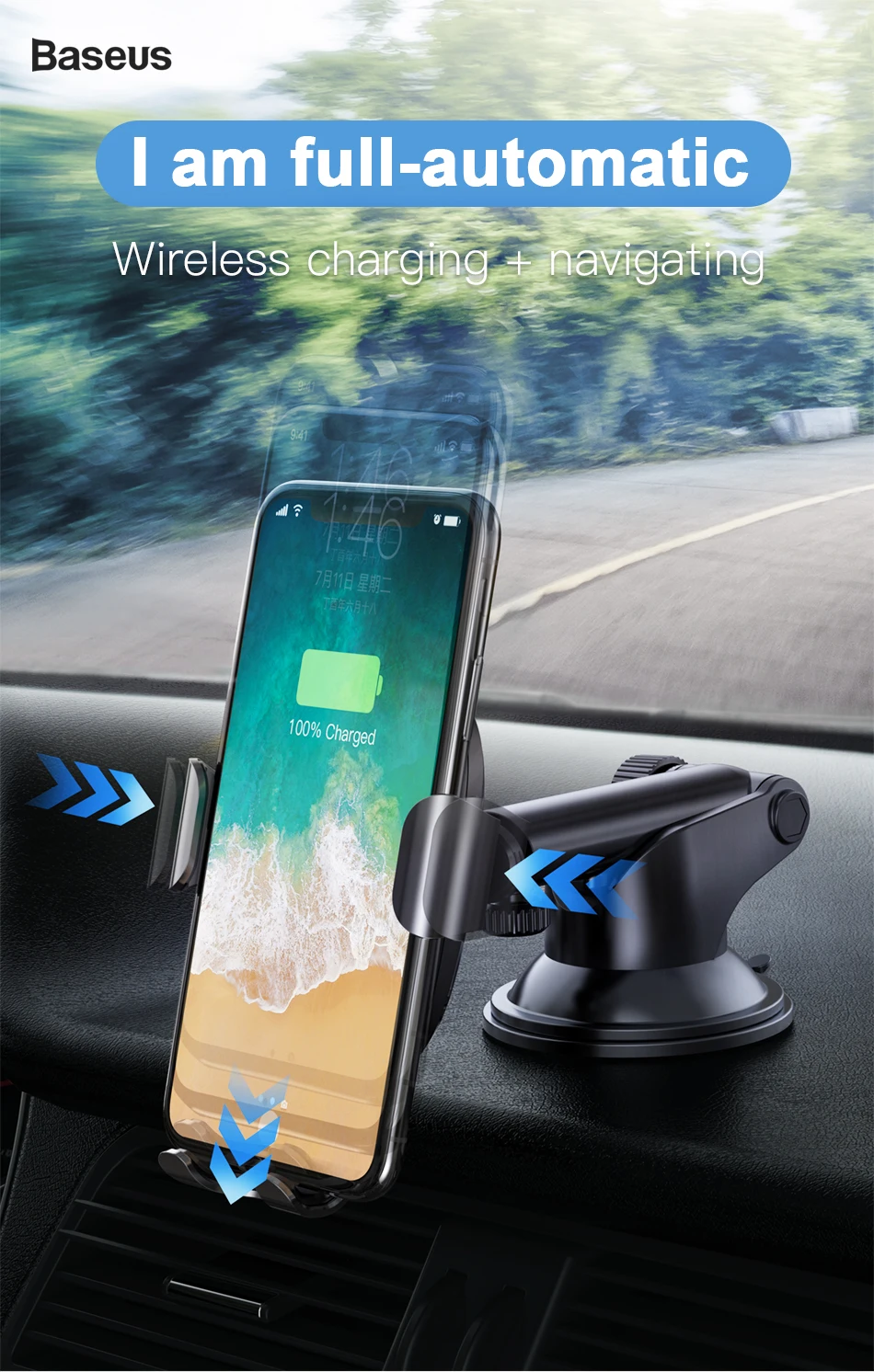 Baseus 10 Вт беспроводное автомобильное зарядное устройство для iPhone 11 Pro Xs Max samsung S10 Note 10 Qi Беспроводное зарядное устройство Быстрая зарядка Автомобильный держатель для телефона