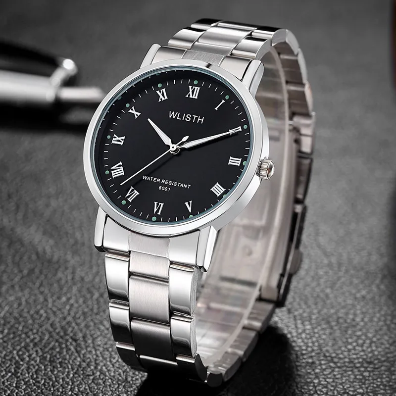 steel black Relogio Masculino, мужские часы, Лидирующий бренд, Роскошные, известный, для мужчин, бизнес, светящиеся наручные часы для мужчин, кварцевые часы, Saat - Цвет: steel black