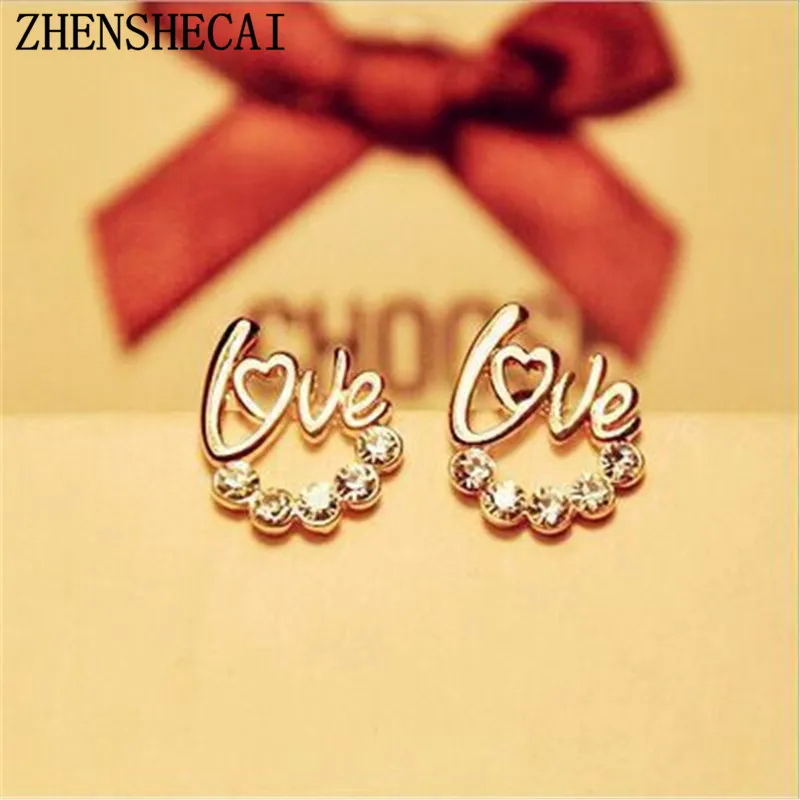 2017 модные золотые серьги с сердечками для женщин хрустальные гвоздики ювелирные