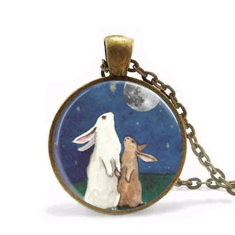 

Steampunk Rabbit Necklace Full Moon Jewelry I Love You to the Moon and Back Art Pendant Necklace Gift Chain men women antique