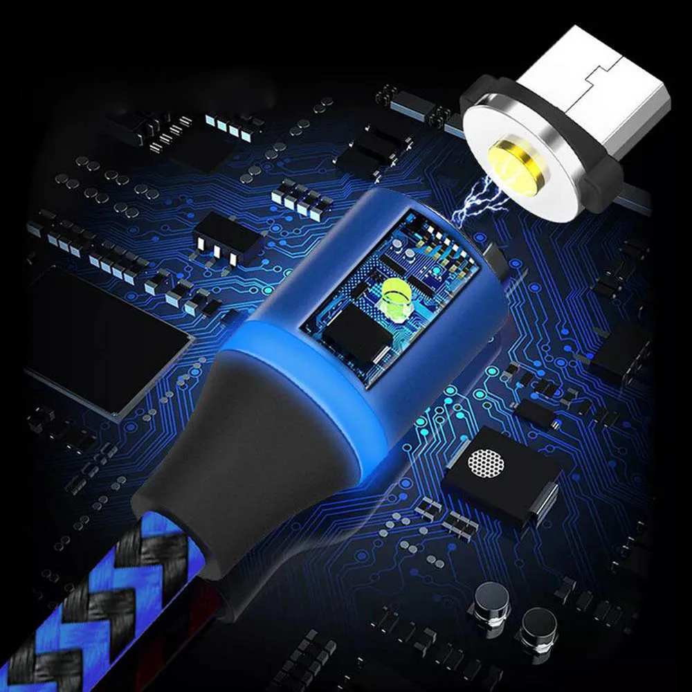 Магнитный зарядный кабель Micro USB Type C для освещения 2.1A Быстрая зарядка тип провод