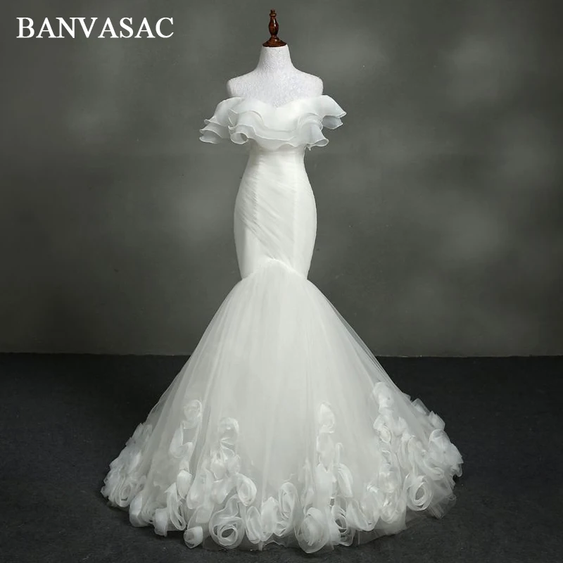BANVASAC 2018 элегантное кружевное свадебное платье с вырезом лодочкой и оборками