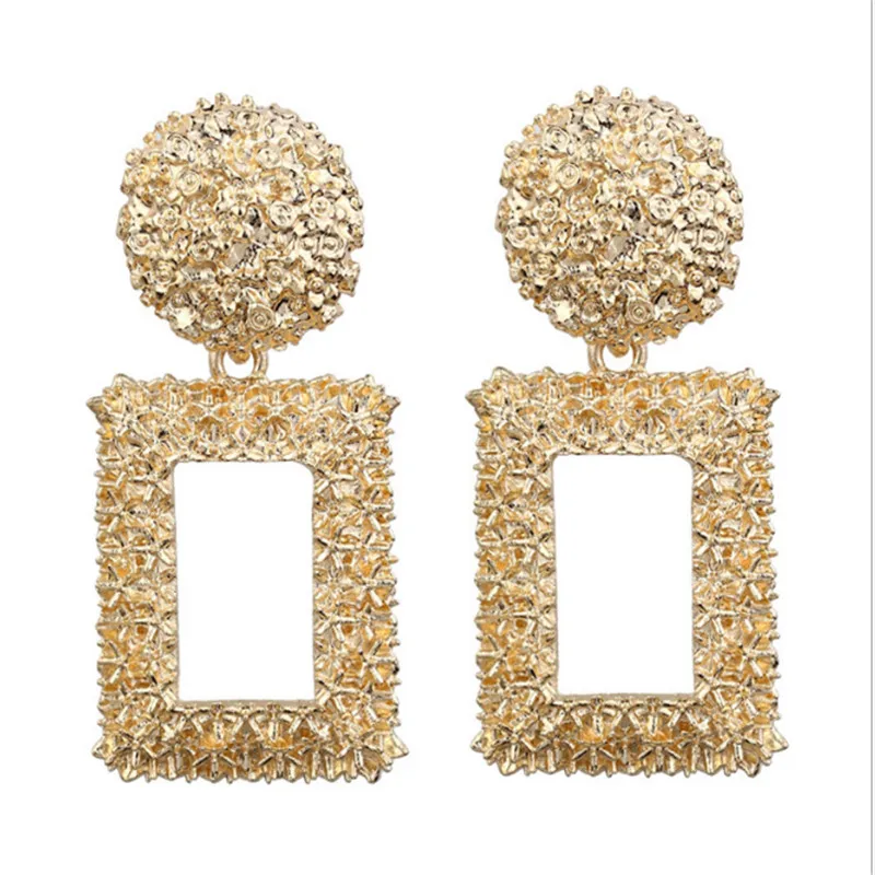 Женские крупные серьги гвоздики винтажные геометрические цвета розового золота