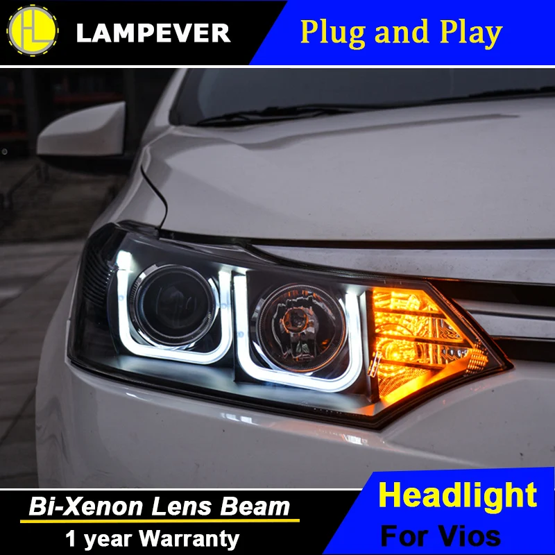 Lampever Стайлинг для Vios 2014 2015 фары V50 светодиодный DRL Объектив двойной луч H7 HID