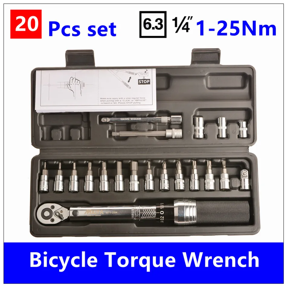 Mxita 25 PCS set 1/4&quotDR 1-25Nm torque wrench Bicycle bike tools kit tool repair spanner SET accuracy: 3% hand | Инструменты