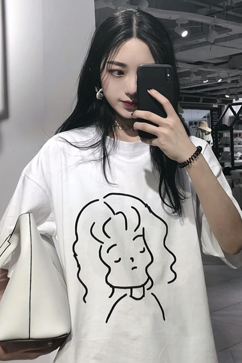 Летняя Корейская футболка свободные женские топы в стиле хип хоп с длинным