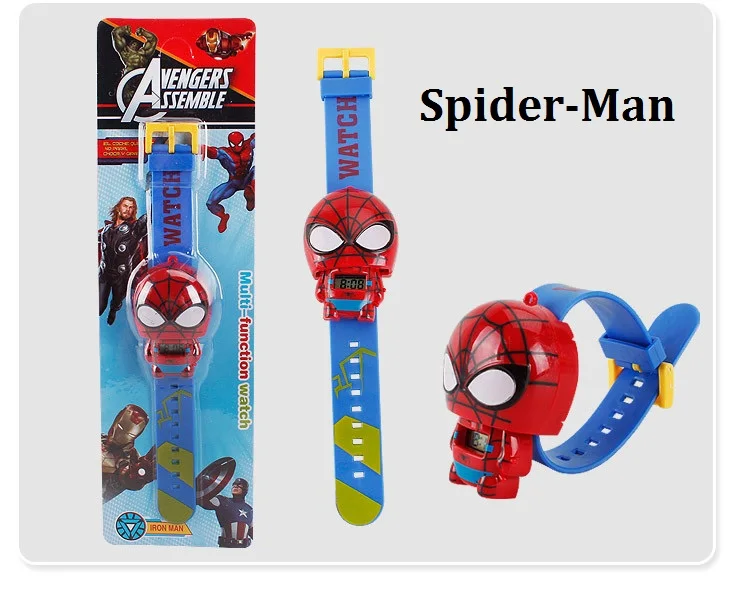 Spiderman Новые детские электронные часы детский браслет аксессуары для волос кукла мужчины игрушка-трансформер Смарт часы подарок на день рождения - Цвет: Spiderman