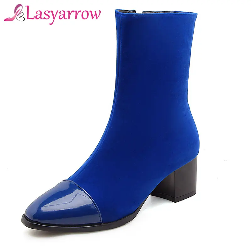 

Lasyarrow Ankle Boots For Women Ladies Black Red Patent Leather Pointed Toe Autumn Winter Shoes Woman High Heels Botas Femininas