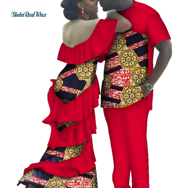 Африканский принт Длинные платья для женщин Bazin Riche Мужская рубашка и брюки