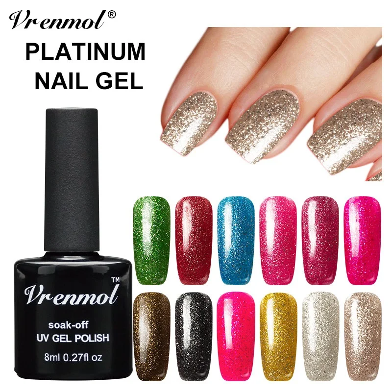 Vrenmol 8 мл супер Сияющий эффект Платиновый Гель лак для ногтей Идеальный
