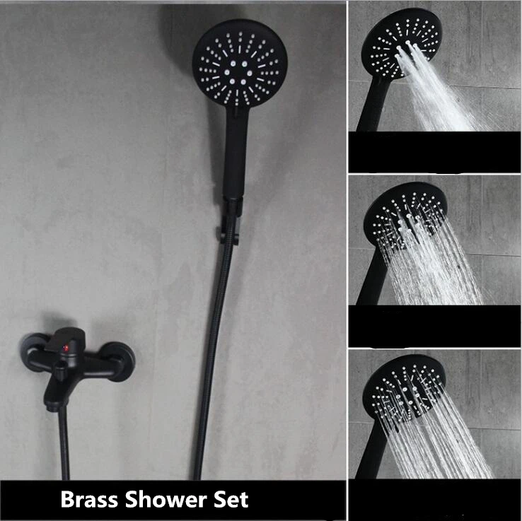 Brass Black Shower Mixing Faucet Bathroom Wall Mounted Shower And Bathtub Mixer Tap With Shower Head &Shower Hose (Shower Sets)